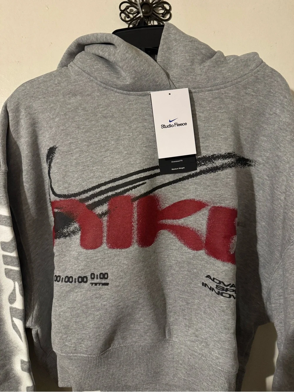 Nike Grey Cropped Hoodie with Maroon Swoosh Script